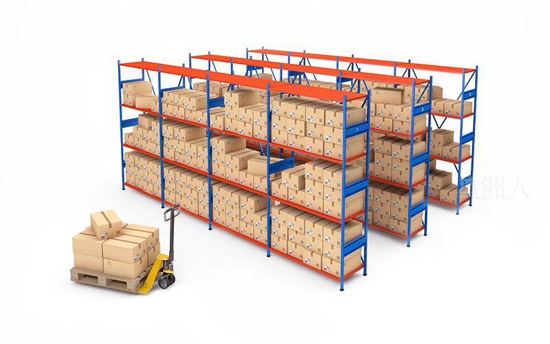 Warehouse rack full of cardboard boxes. 3d rendering