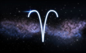 Aries Zodiac Sign Over Night Sky And Galaxy