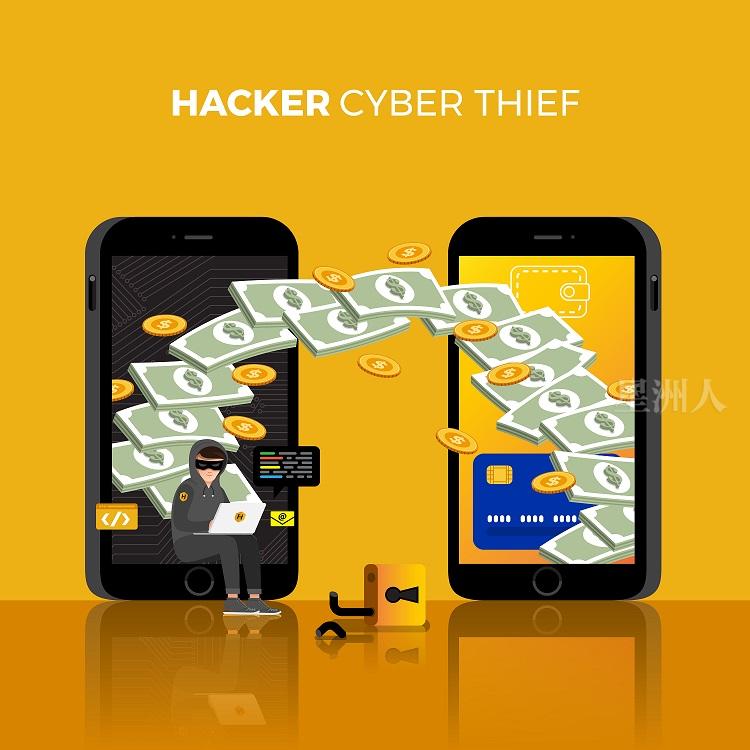 Flat design concept hacker activity cyber thief on internet device. Vector illustrate.