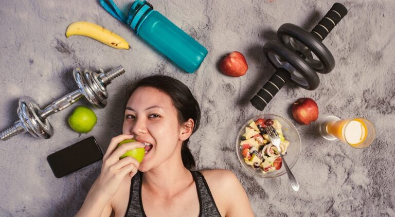 Eating diet and exercise relaxation concept.
